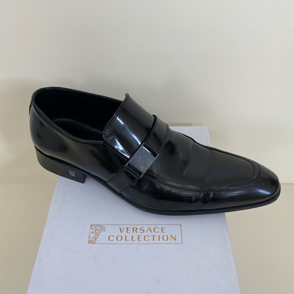Versace Collection Men’s Polished Leather Formal Occasion Loafer Black 41.5